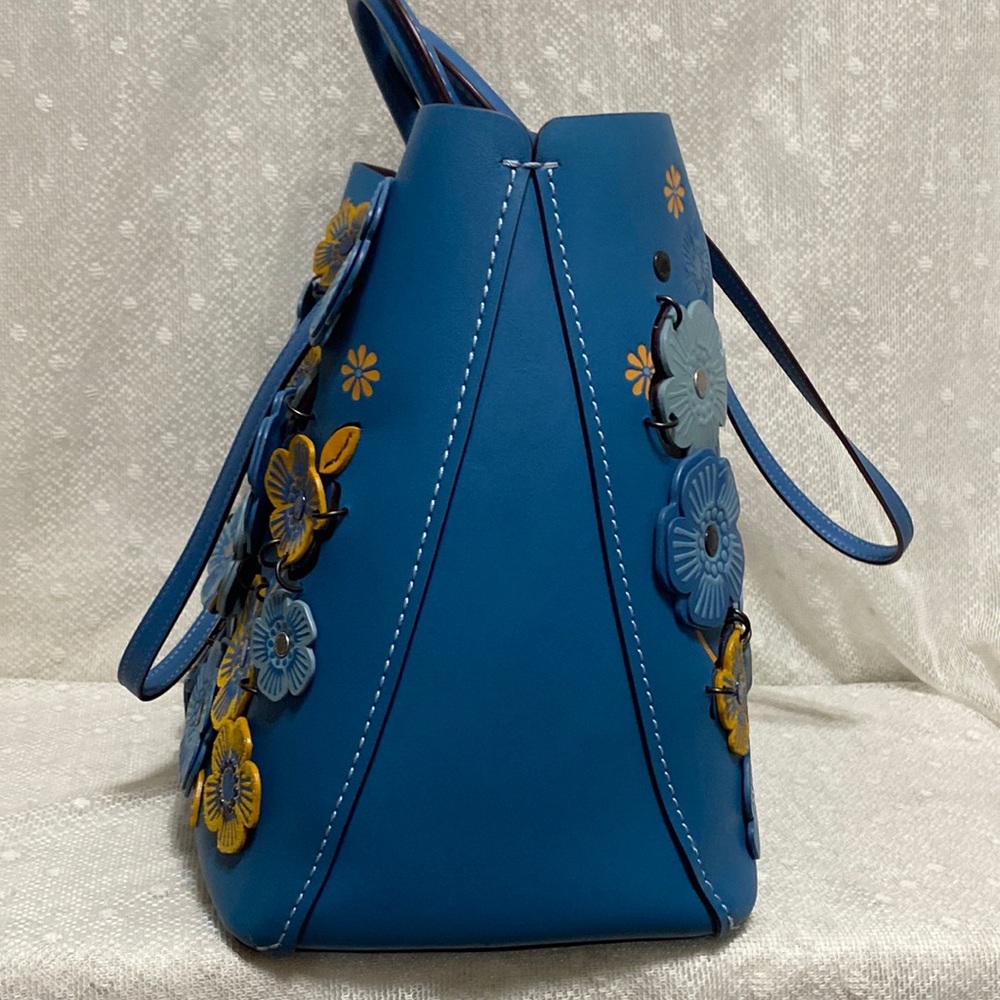 *SOLD*Coach Rogue Leather Tote With Linked Tea Rose In In River/black Copper - Picture 9 of 17